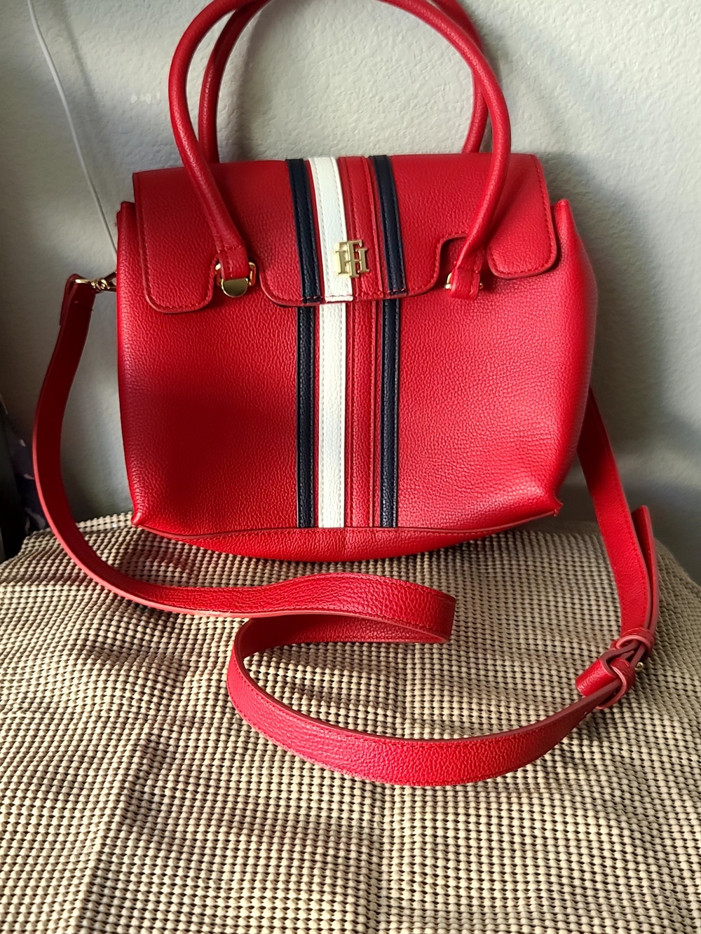 Tommy Hilfiger Red Leather Crossbody Satchel